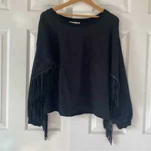 Boston Proper Black Studded Fringe Sweater